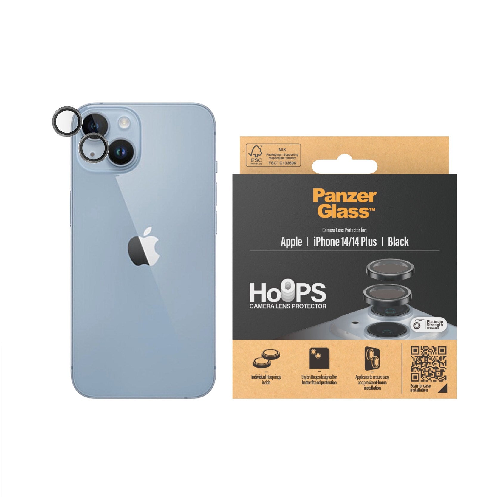 PanzerGlass® Hoops® Kameralinsebeskytter iPhone 14 | 14 Plus | Sort